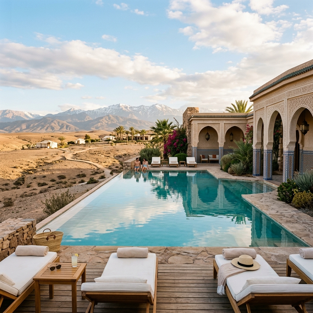 Luxury pool with Moroccan architecture in the desert
