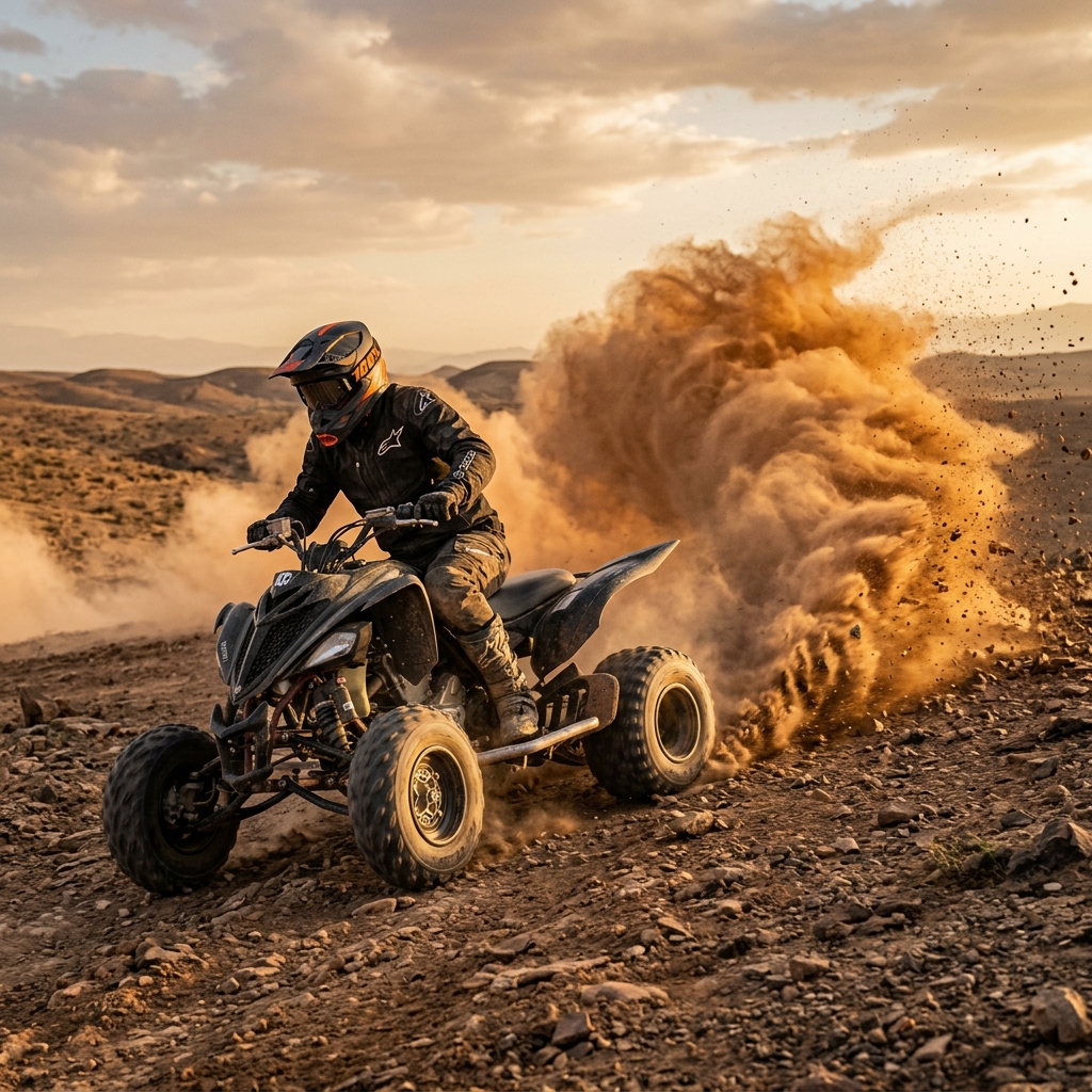Close-up action shot of quad biking