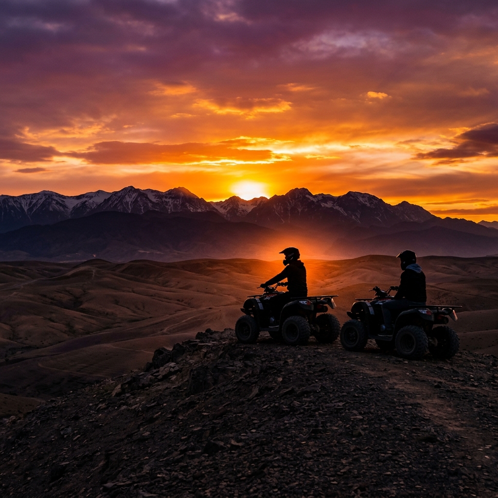 Quad bikes silhouetted at sunset